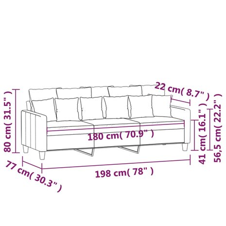 Driezitsbank 180 cm stof crèmekleurig 8