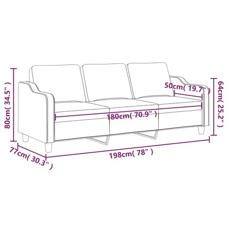 Driezitsbank 180 cm stof zwart 8