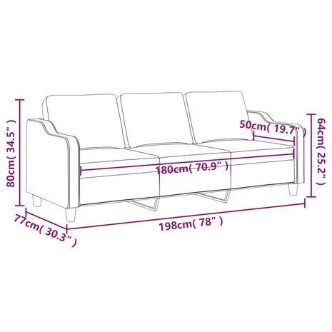 Driezitsbank 180 cm stof lichtgeel 8