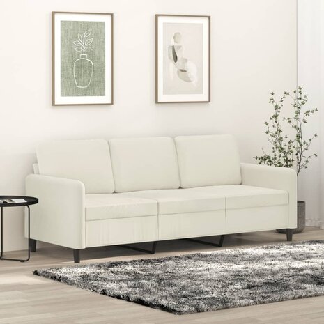 Driezitsbank 180 cm fluweel crèmekleurig 1