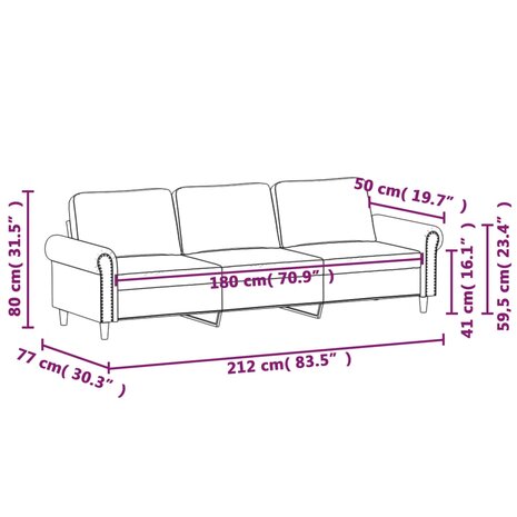 Driezitsbank 180 cm fluweel lichtgrijs 9