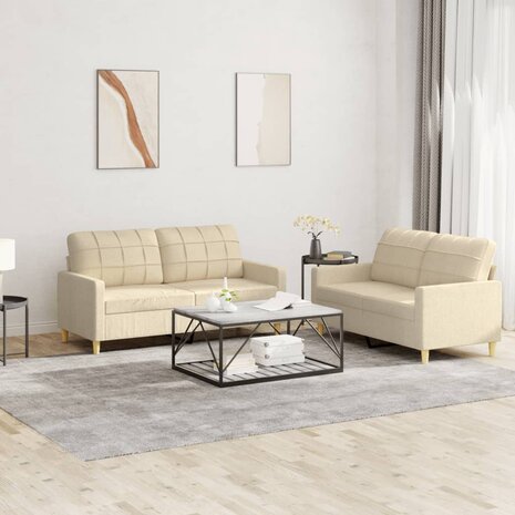 2-delige Loungeset met kussens stof crèmekleurig 1
