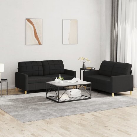 2-delige loungeset met kussens stof zwart 1