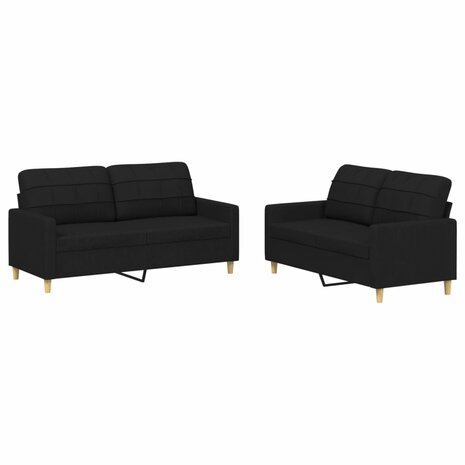 2-delige loungeset met kussens stof zwart 2