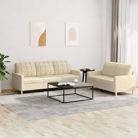 2-delige Loungeset met kussens stof crèmekleurig 1