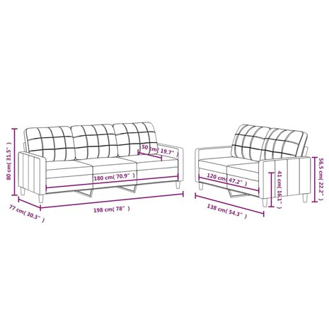 2-delige Loungeset met kussens stof crèmekleurig 6