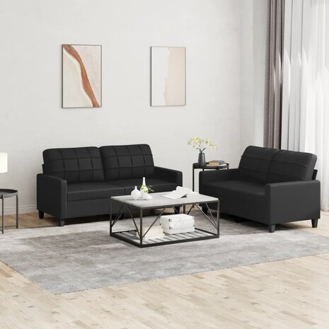 2-delige Loungeset met kussens kunstleer zwart 1