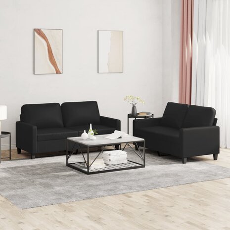2-delige Loungeset met kussens kunstleer zwart 1