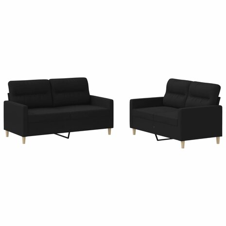 2-delige loungeset met kussens stof zwart 2