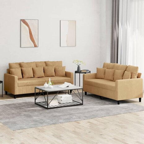 2-delige Loungeset met kussens fluweel bruin 1