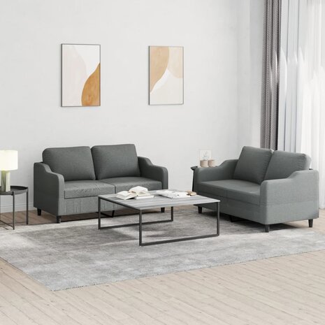 2-delige Loungeset met kussens stof donkergrijs 1