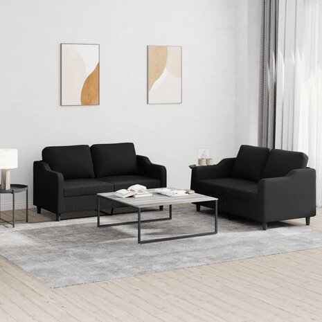 2-delige loungeset met kussens stof zwart 1