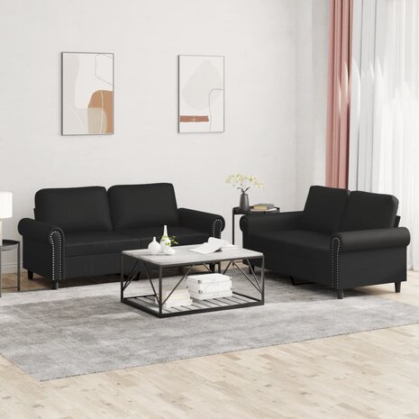 2-delige Loungeset met kussens kunstleer zwart 1