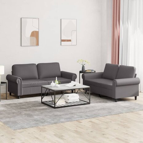 2-delige Loungeset met kussens kunstleer grijs 1