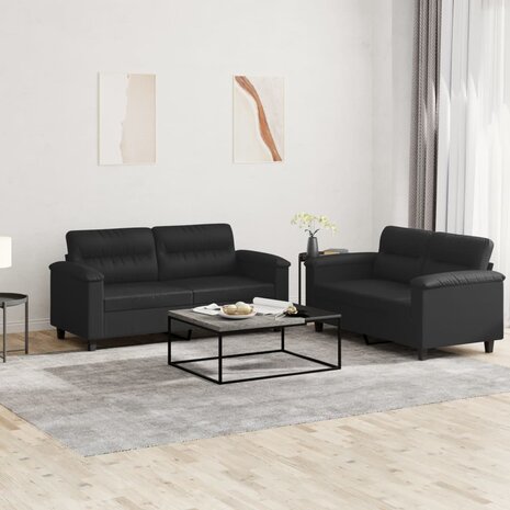 2-delige Loungeset met kussens kunstleer zwart 1