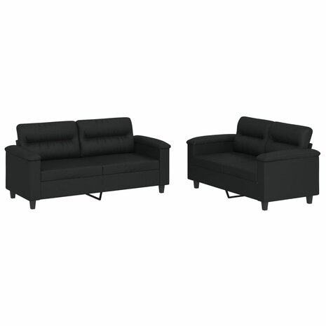 2-delige Loungeset met kussens kunstleer zwart 2