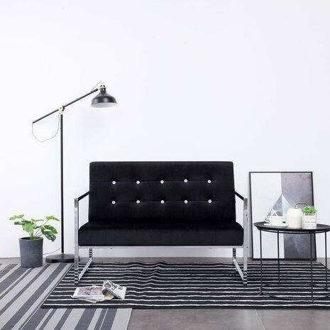 Tweezitsbank met armleuningen chroom en fluweel zwart 1