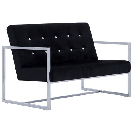 Tweezitsbank met armleuningen chroom en fluweel zwart 2