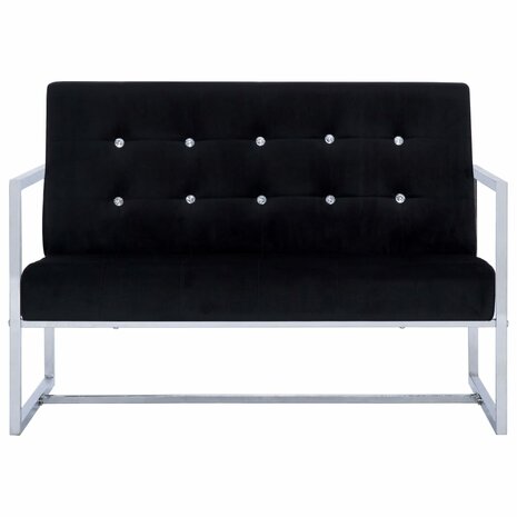 Tweezitsbank met armleuningen chroom en fluweel zwart 3