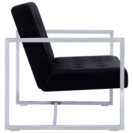 Tweezitsbank met armleuningen chroom en fluweel zwart 4
