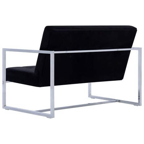 Tweezitsbank met armleuningen chroom en fluweel zwart 5