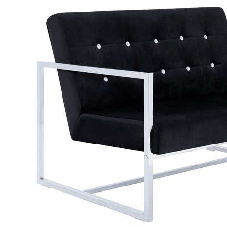 Tweezitsbank met armleuningen chroom en fluweel zwart 6