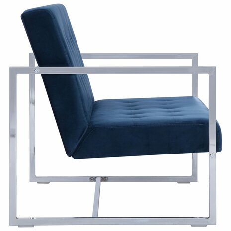 Tweezitsbank met armleuningen chroom en fluweel blauw 4