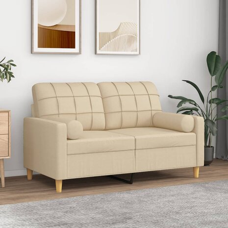 Tweezitsbank met sierkussens 120 cm stof crèmekleurig 1
