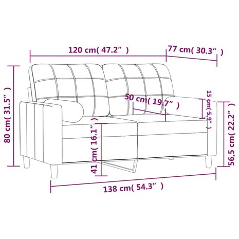 Tweezitsbank met sierkussens 120 cm stof crèmekleurig 8