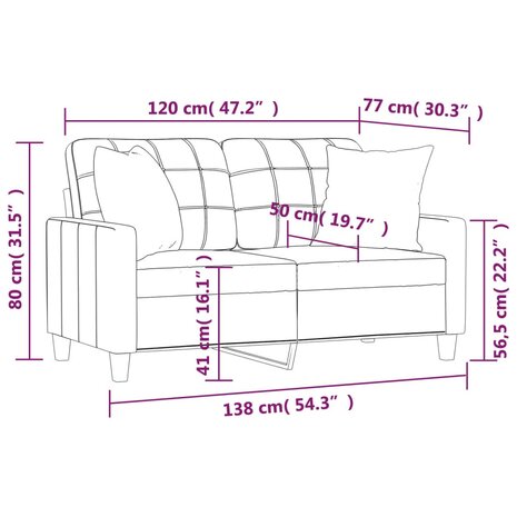Tweezitsbank met sierkussens 120 cm kunstleer cappuccinokleurig 8
