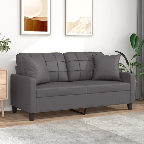Tweezitsbank met sierkussens 140 cm kunstleer grijs 1