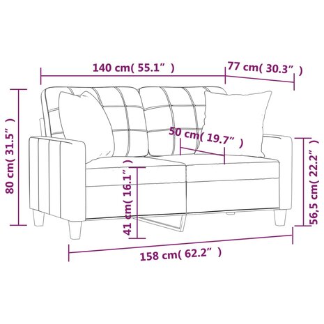 Tweezitsbank met sierkussens 140 cm kunstleer grijs 8