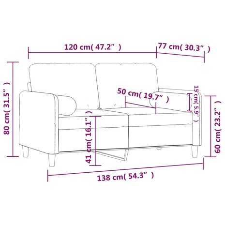 Tweezitsbank met sierkussens 120 cm fluweel lichtgrijs 8