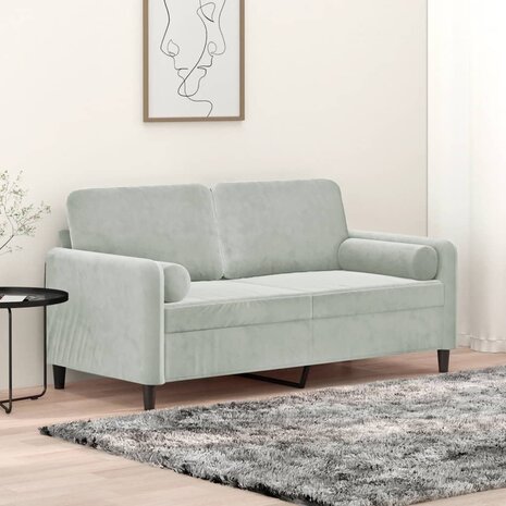 Tweezitsbank met sierkussens 140 cm fluweel lichtgrijs 1