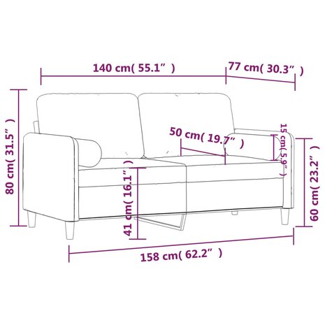 Tweezitsbank met sierkussens 140 cm fluweel lichtgrijs 8