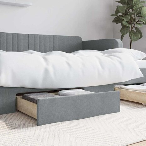 Opberglades bed 2 st bewerkt hout bewerkt hout stof lichtgrijs 1