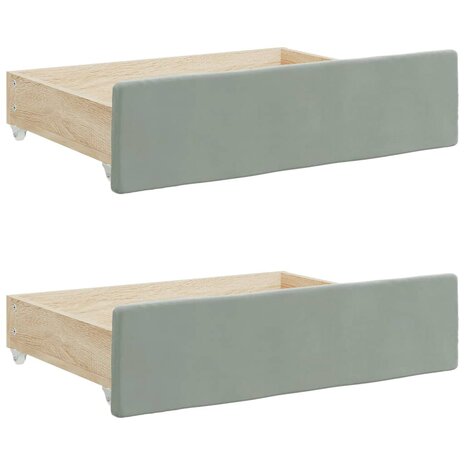 Opberglades bed 2 st bewerkt hout en fluweel lichtgrijs 2