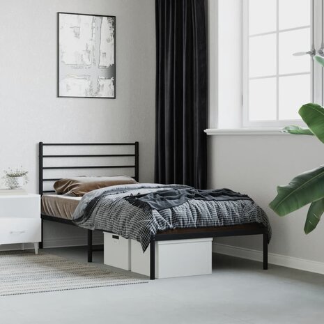 Bedframe met hoofdbord metaal zwart 75x190 cm 1