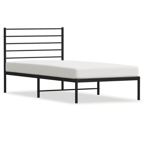 Bedframe met hoofdbord metaal zwart 75x190 cm 2