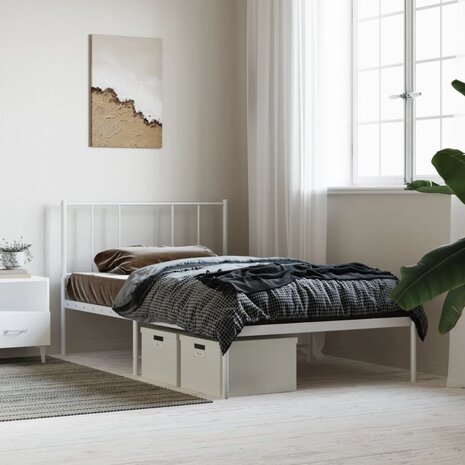 Bedframe met hoofdbord zonder matras metaal wit 75x190 cm 4