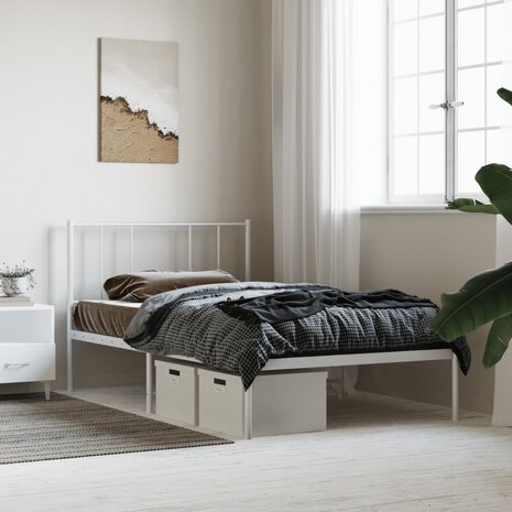 Bedframe met hoofdbord metaal wit 80x200 cm 4