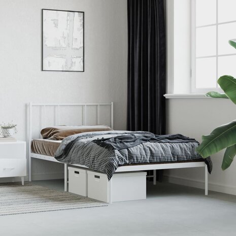 Bedframe met hoofdbord metaal wit 90x190 cm 1