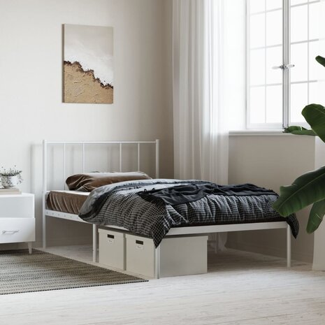 Bedframe met hoofdbord metaal wit 90x190 cm 4