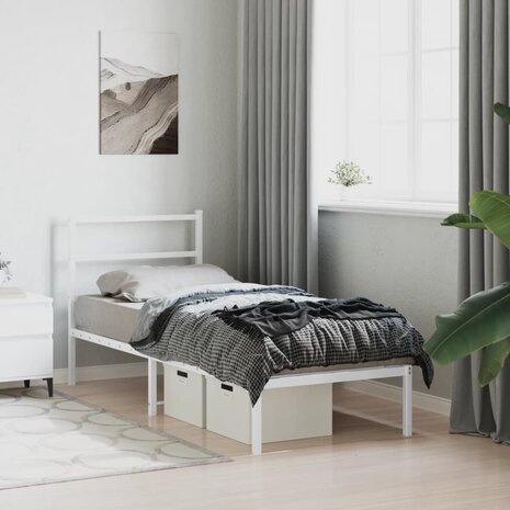 Bedframe met hoofdbord metaal wit 80x200 cm 4