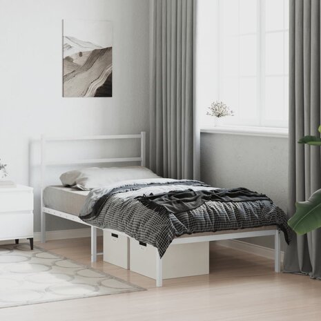 Bedframe met hoofdbord metaal wit 100x190 cm 4