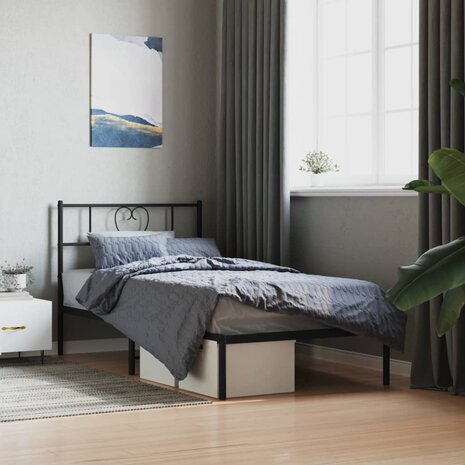 Bedframe met hoofdbord metaal zwart 80x200 cm 1