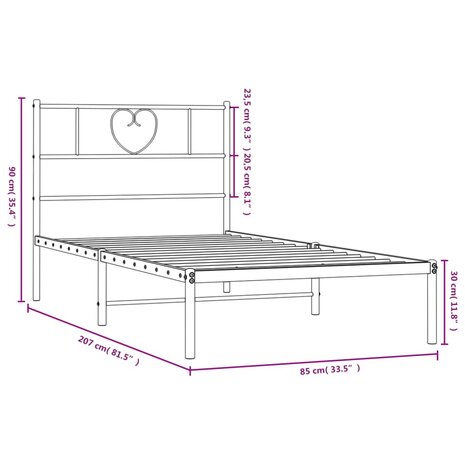 Bedframe met hoofdbord metaal zwart 80x200 cm 9