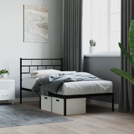 Bedframe met hoofdbord metaal zwart 90x190 cm 1