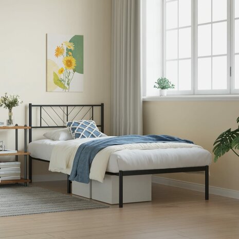 Bedframe met hoofdbord metaal zwart 80x200 cm 1