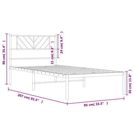 Bedframe met hoofdbord metaal zwart 80x200 cm 9